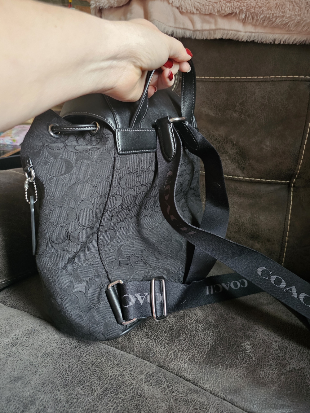 Coach Black Signature Canvas Drawstring Backpack - Picture 2 of 3